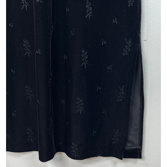 Molly Malloy Petite Vintage Black Velvet Maxi Dress Mock Neck Asian Floral Sz 8 - Picture 9 of 16